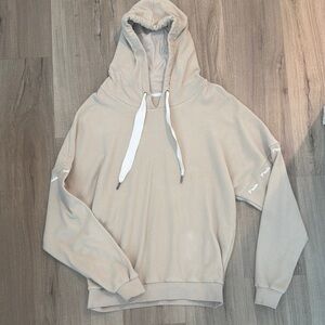 Casual Beige Hoodie with White Accents